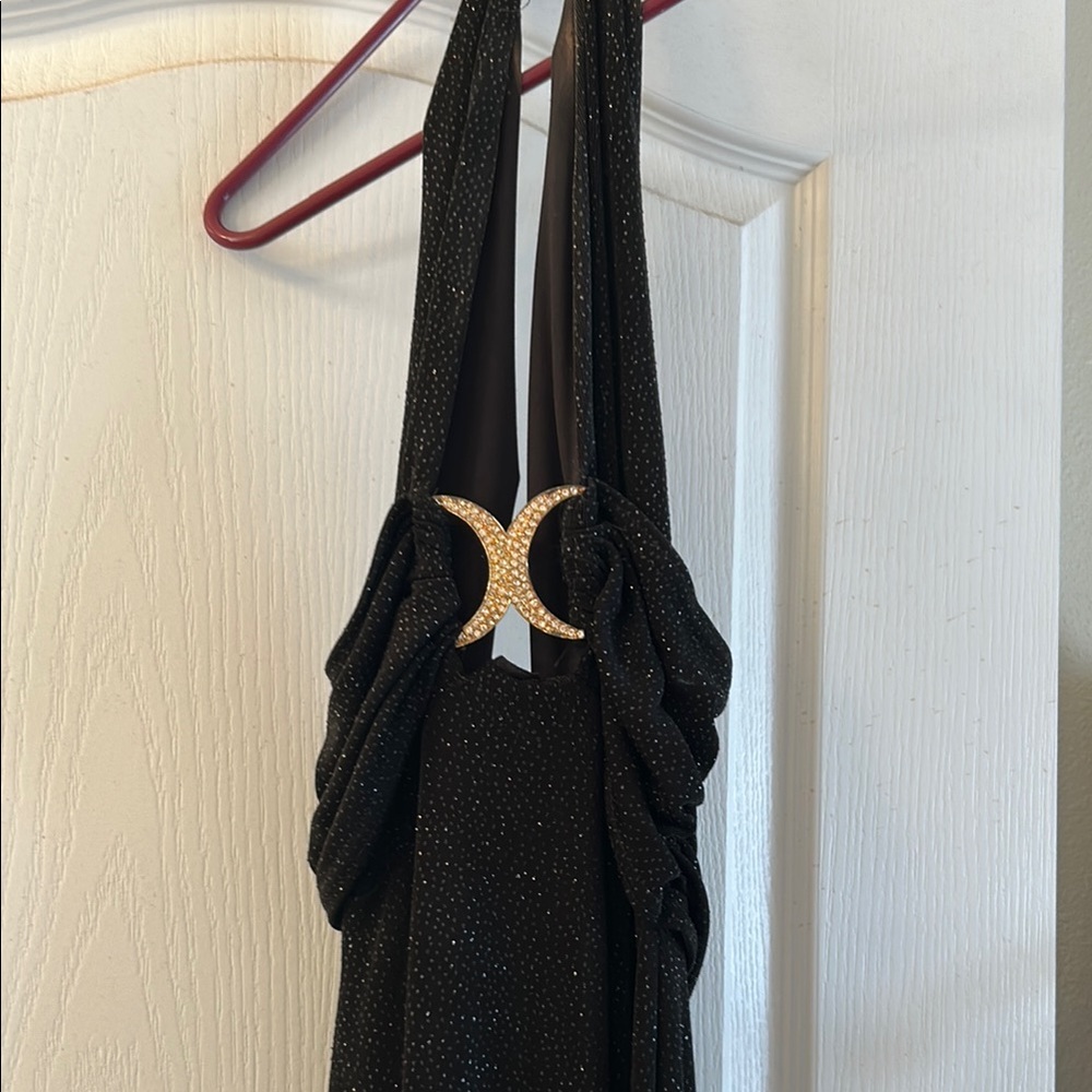 Betsy & Adam Black Backless Dress with Gold Accent